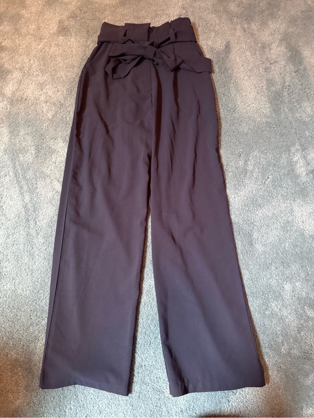 High-Waist Paperbag Wide-Leg Pants - Navy